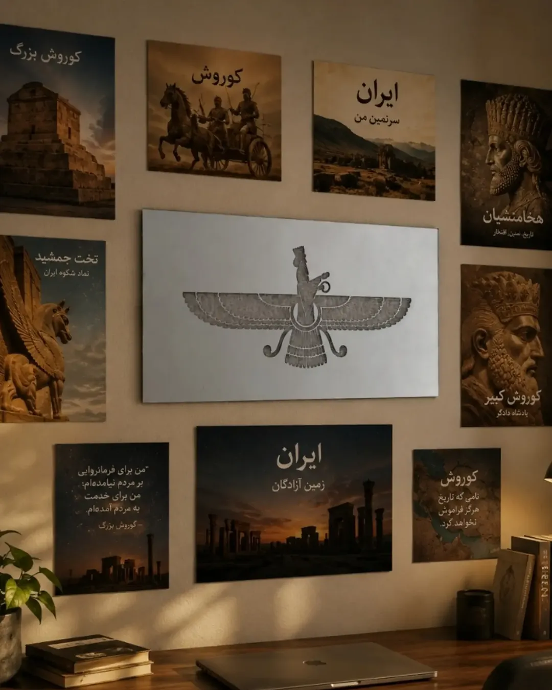 آینه فروهر ۲۰ سانتی‌متر حکاکی شده